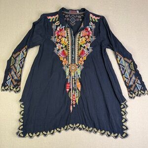 Johnny Was Festival Tunic in Graphite with Multicolor Embroidery NWOT